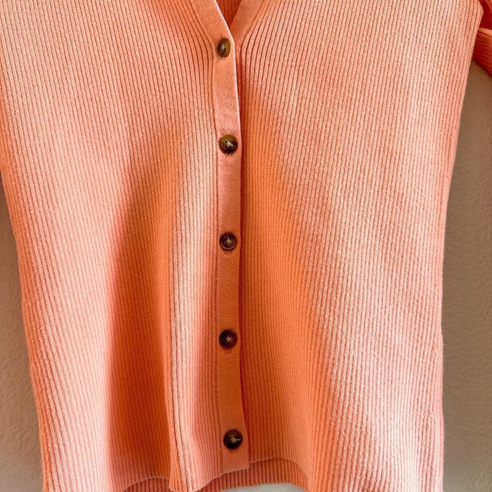 Intermix Audrey Rib Knit Polo Top Orange Salmon Button-Up Collared Sweater - Picture 5 of 8
